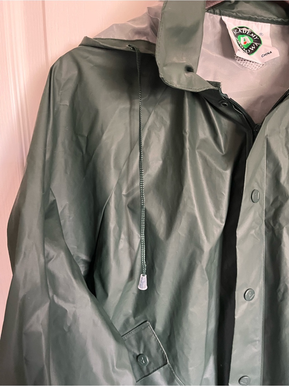 Vintage Academy Broadway Corp Hooded Long Rain Coat Jacket Green Men Size M - Picture 6 of 15